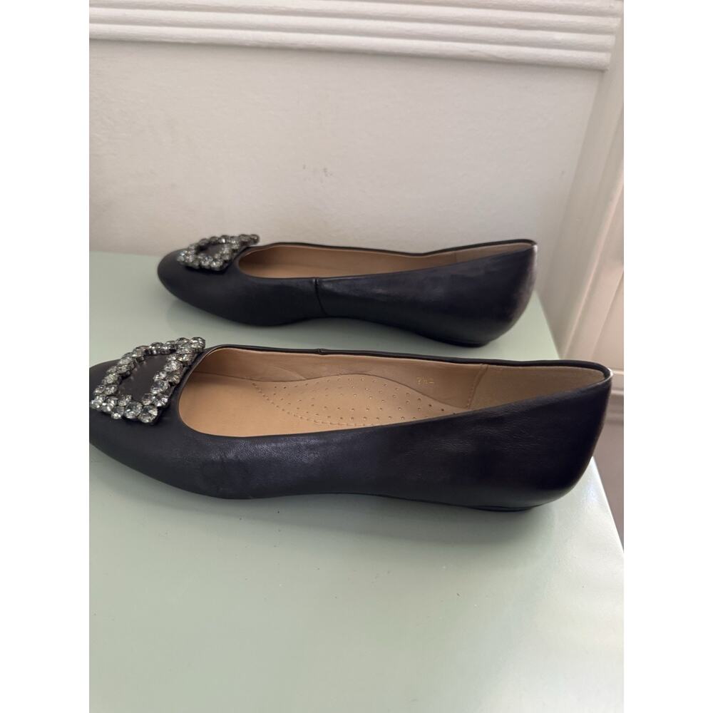 $185 Neiman Marcus Women's Black Jeweled Leather Ballet Flats Shoes 7.5 EUC - Picture 2 of 5